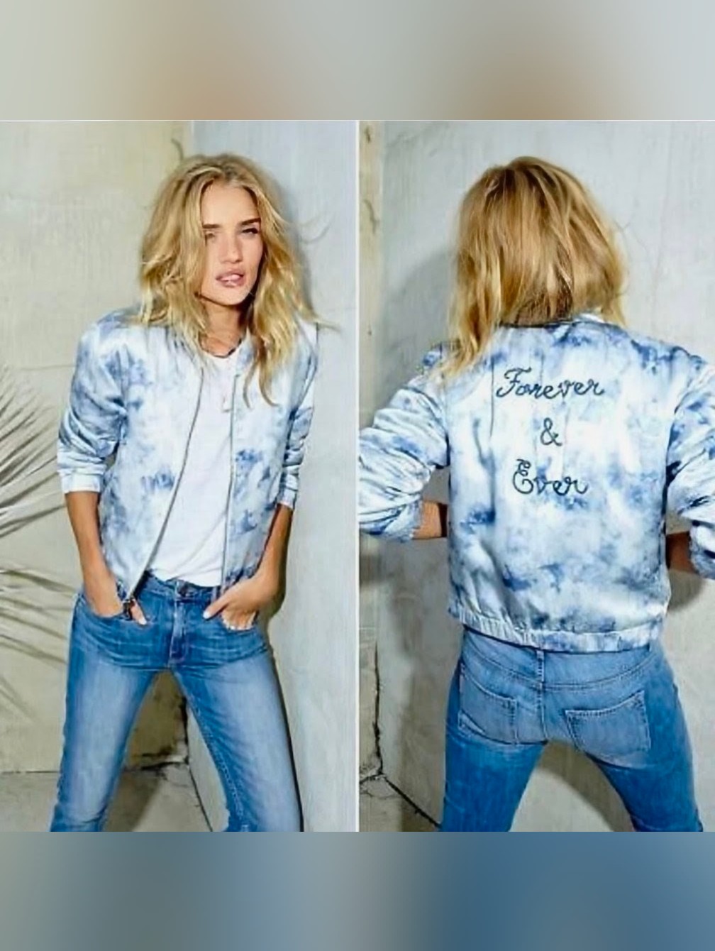 Paige X Rosie Huntington Whitley Blue Tie Dye Silk Bomber Jacket Forever & Ever